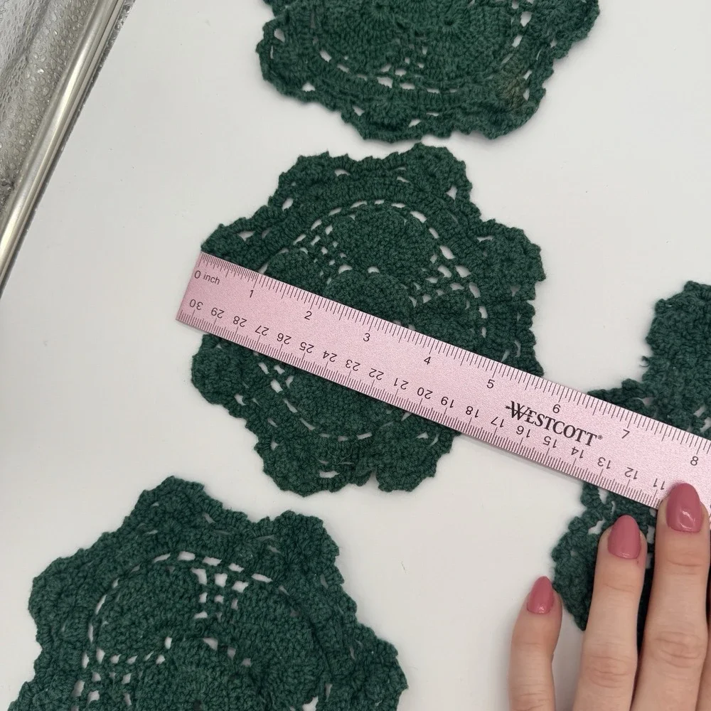 Vintage Crochet Doilies Lot 13 Green Burgundy‎ Cotton Holiday Cottagecore
